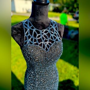 Scala vintage blue silk beaded dress